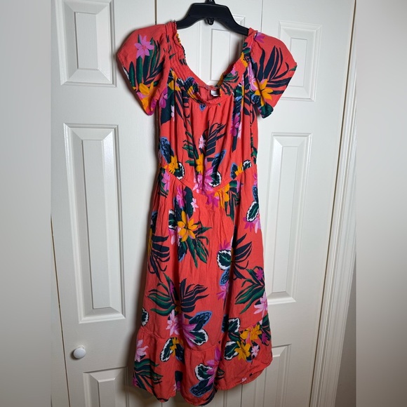 Old Navy Floral Off-Shoulder Midi Dress - Orange, Pink, Yellow - Picture 3 of 8